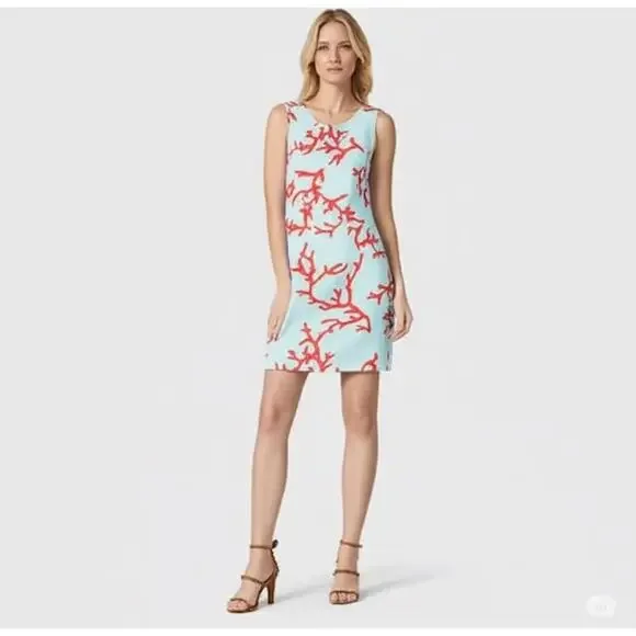 NWT J. McLaughlin Sophia Aqua Coral Sheath Dress - Picture 2 of 2